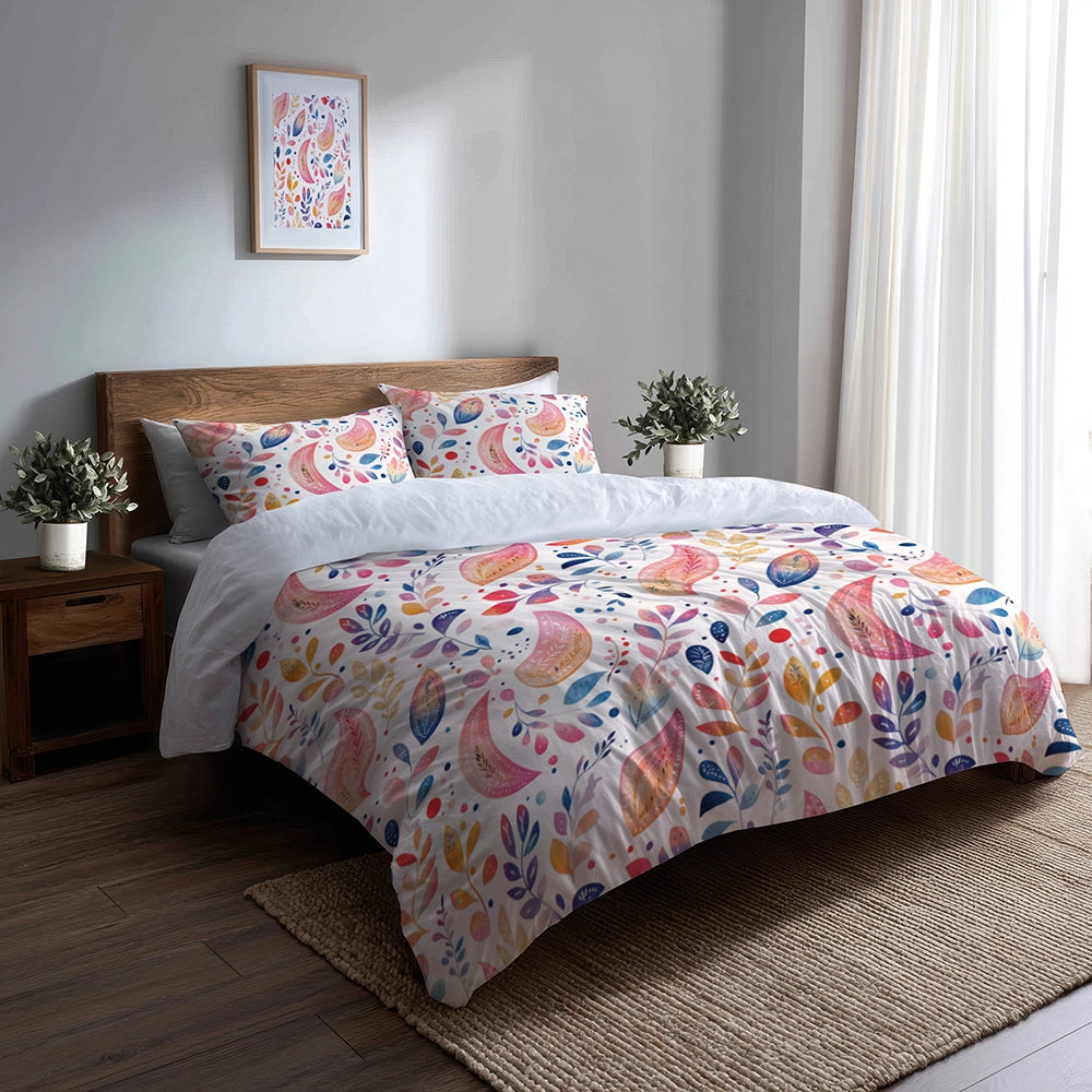 Paisley 5 Pcs Bedding Set - Summer Glam Paisley Petals Duvet Cover And Pillow Set