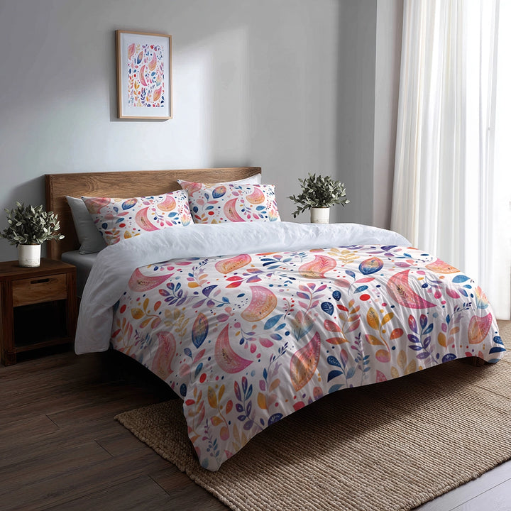 Paisley 5 Pcs Bedding Set - Summer Glam Paisley Petals Duvet Cover And Pillow Set