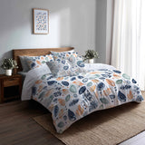 Paisley Duvet Cover Set of 5 - Blue And Orange Paisley Petals Bedding And Throw Pillow Set