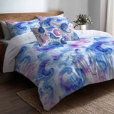 Boho Bedding Set of 5 - Blue And Purple  Paisley Cloud Duvet Cover And Throw Cushion Set