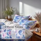 Boho Bedding Set of 5 - Blue And Purple  Paisley Cloud Duvet Cover And Throw Cushion Set