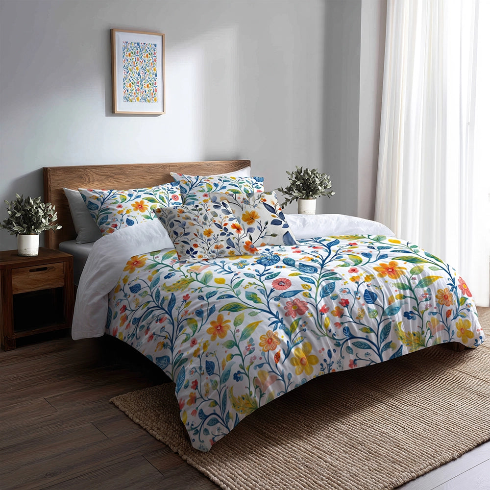 Paisley Duvet Cover Set of 5 - Colorful Summer  Paisley Gardens Bedding And Throw Pillow Set
