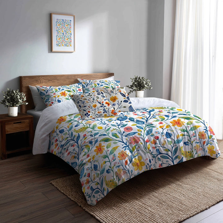 Paisley Duvet Cover Set of 5 - Colorful Summer  Paisley Gardens Bedding And Throw Pillow Set