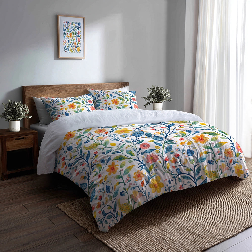 Paisley Duvet Cover Set of 5 - Colorful Summer  Paisley Gardens Bedding And Throw Pillow Set