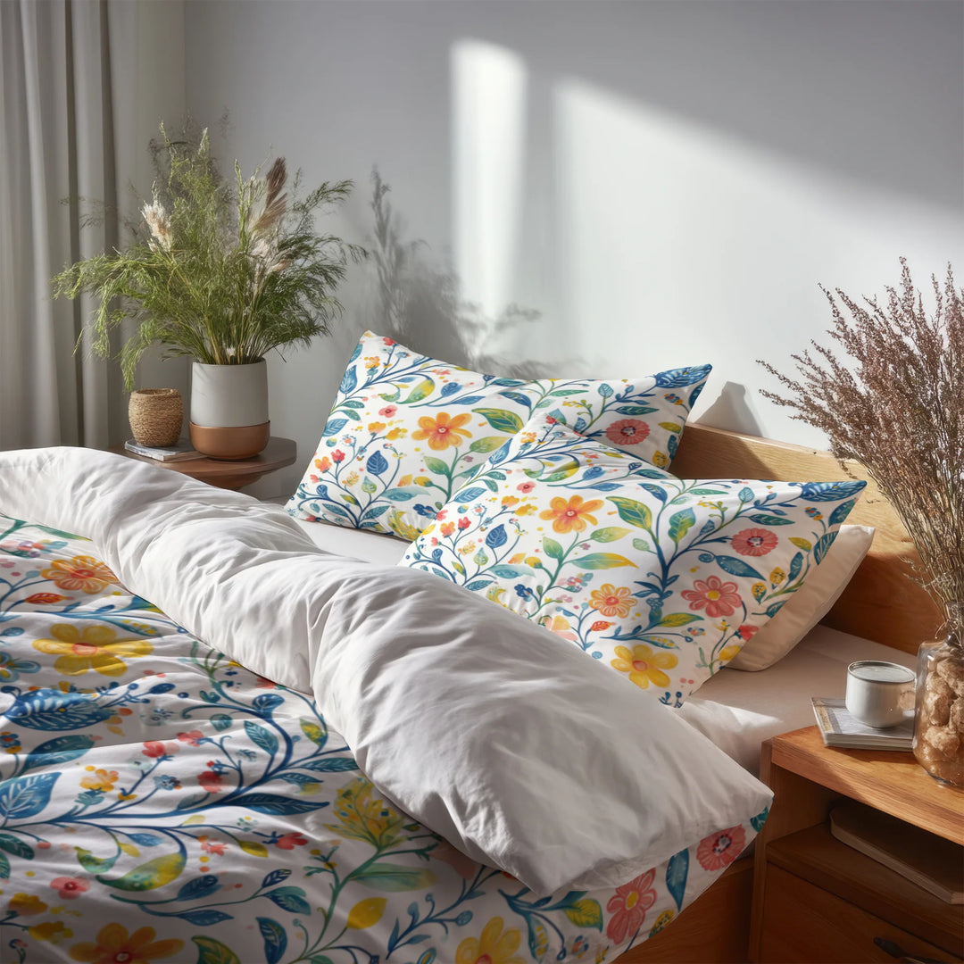 Paisley Duvet Cover Set of 5 - Colorful Summer  Paisley Gardens Bedding And Throw Pillow Set