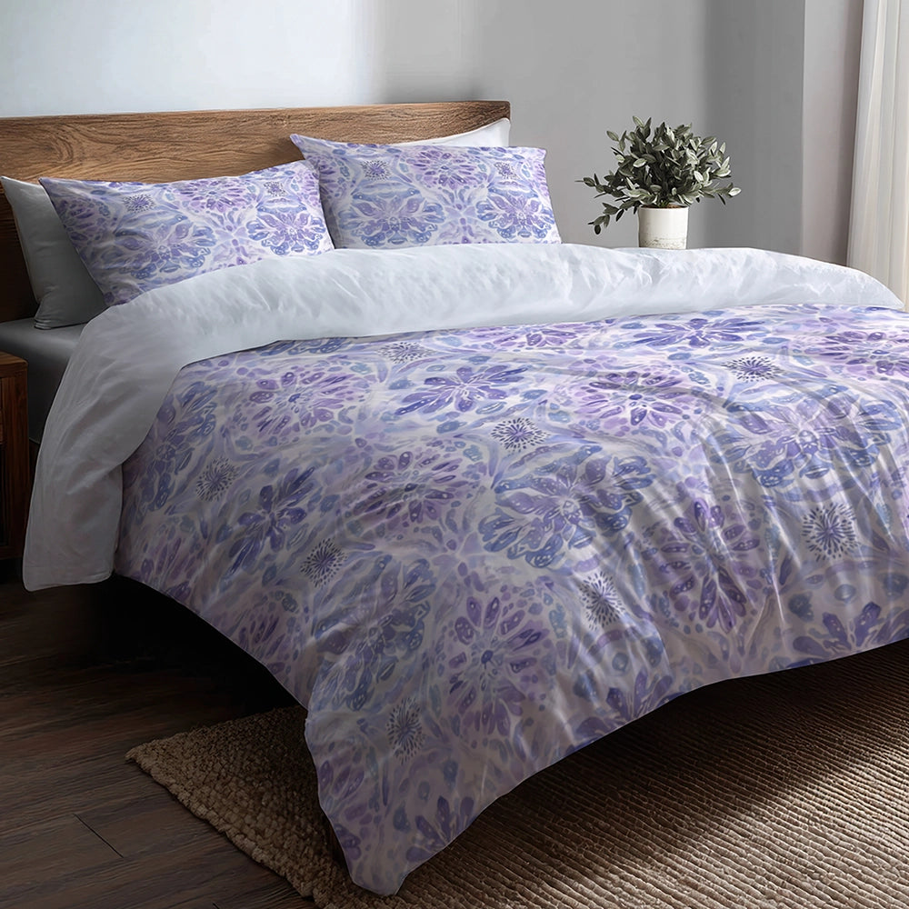 Boho Bedding Set of 5 - Soft Purple Mandala Duvet Cover And Throw Cushion Set