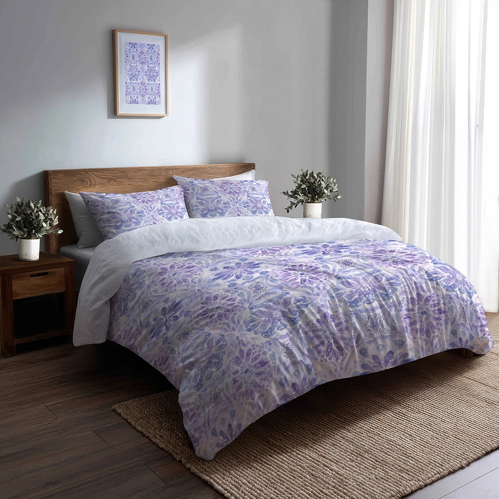 Boho Bedding Set of 5 - Soft Purple Mandala Duvet Cover And Throw Cushion Set