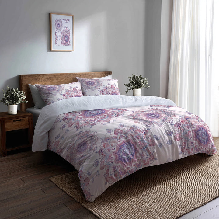 Boho Bedding Set - Soft Purple Mandala Duvet Cover And Cushion Set