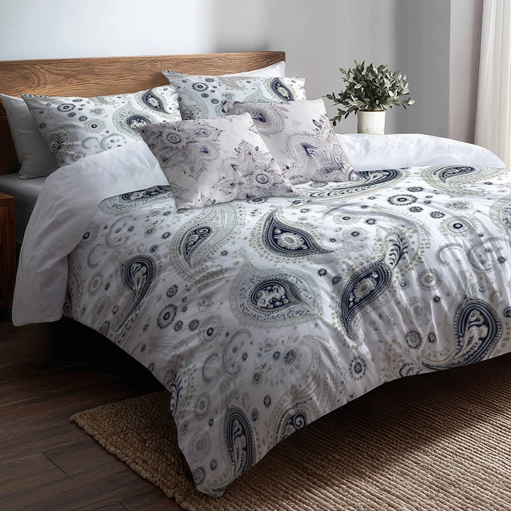 Paisley 5 Pcs Bedding Set - Grey Vintage Paisley Dreams Duvet Cover And Pillow Set