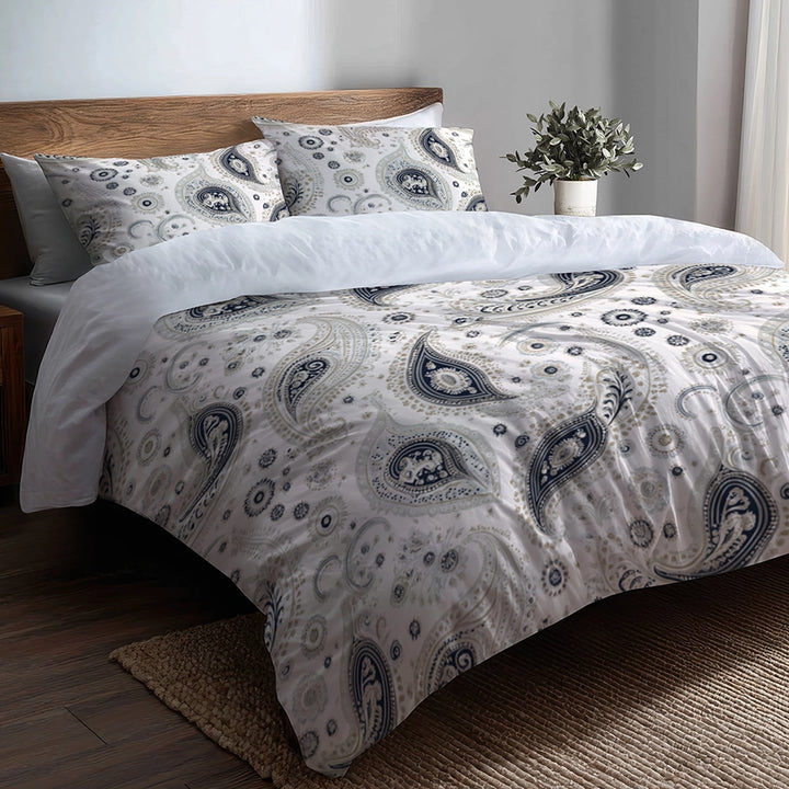 Paisley 5 Pcs Bedding Set - Grey Vintage Paisley Dreams Duvet Cover And Pillow Set