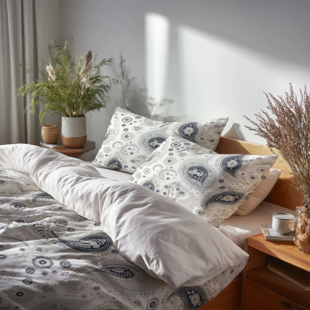 Paisley 5 Pcs Bedding Set - Grey Vintage Paisley Dreams Duvet Cover And Pillow Set
