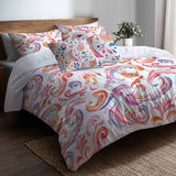 Modern Bedding Set of 5 - Orange Pink Paisley Dreams Duvet Cover And Throw Cushion Set