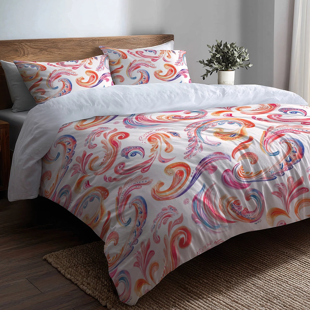 Modern Bedding Set of 5 - Orange Pink Paisley Dreams Duvet Cover And Throw Cushion Set