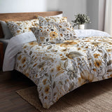 Country / Farmhouse Bedding Set of 5 - Neutral Bloom Paisley Duvet Cover And Throw Pillow Set