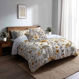 Country / Farmhouse Bedding Set of 5 - Neutral Bloom Paisley Duvet Cover And Throw Pillow Set