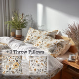 Country / Farmhouse Bedding Set of 5 - Neutral Bloom Paisley Duvet Cover And Throw Pillow Set