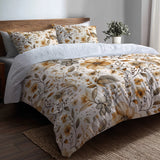 Country / Farmhouse Bedding Set of 5 - Neutral Bloom Paisley Duvet Cover And Throw Pillow Set