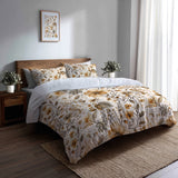 Country / Farmhouse Bedding Set of 5 - Neutral Bloom Paisley Duvet Cover And Throw Pillow Set