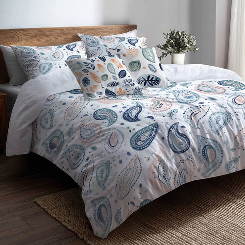 Modern Bedding Set - Serene Paisley Dreams Duvet Cover And Cushion Set