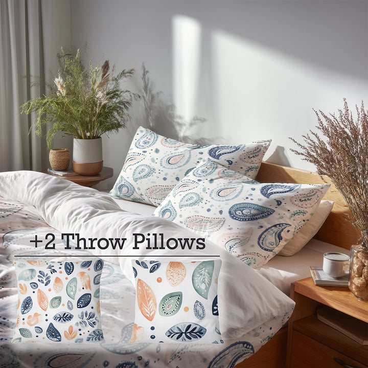 Modern Bedding Set - Serene Paisley Dreams Duvet Cover And Cushion Set