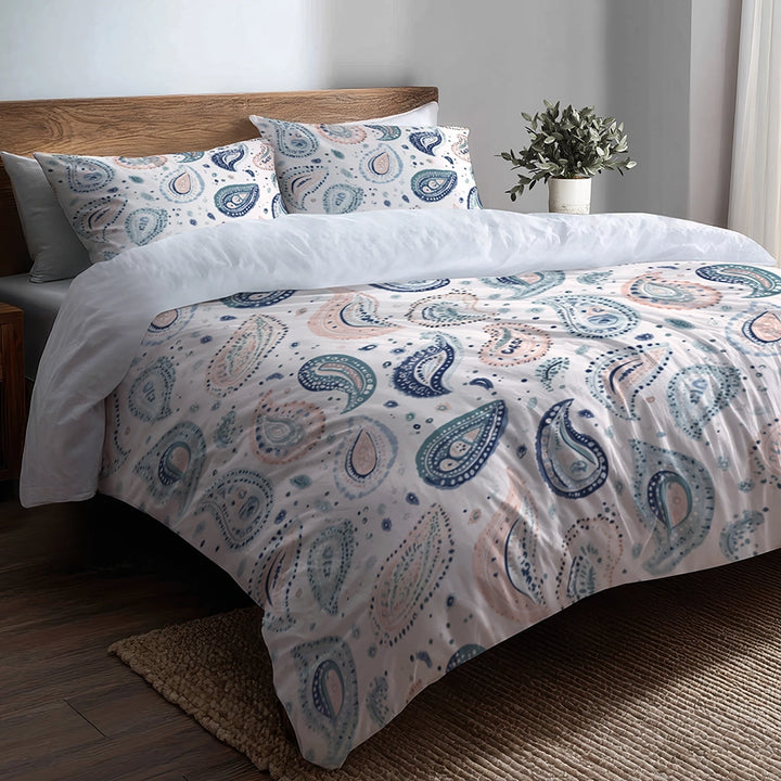 Modern Bedding Set - Serene Paisley Dreams Duvet Cover And Cushion Set