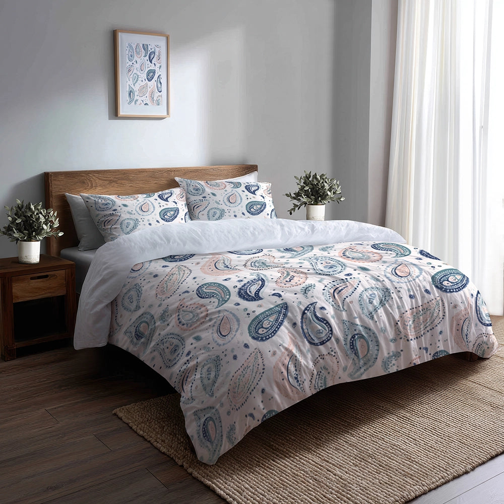 Modern Bedding Set - Serene Paisley Dreams Duvet Cover And Cushion Set
