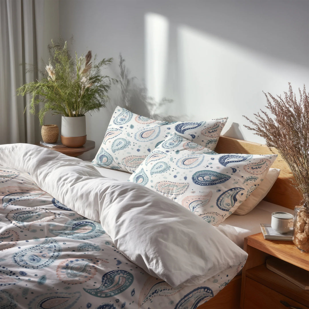 Modern Bedding Set - Serene Paisley Dreams Duvet Cover And Cushion Set