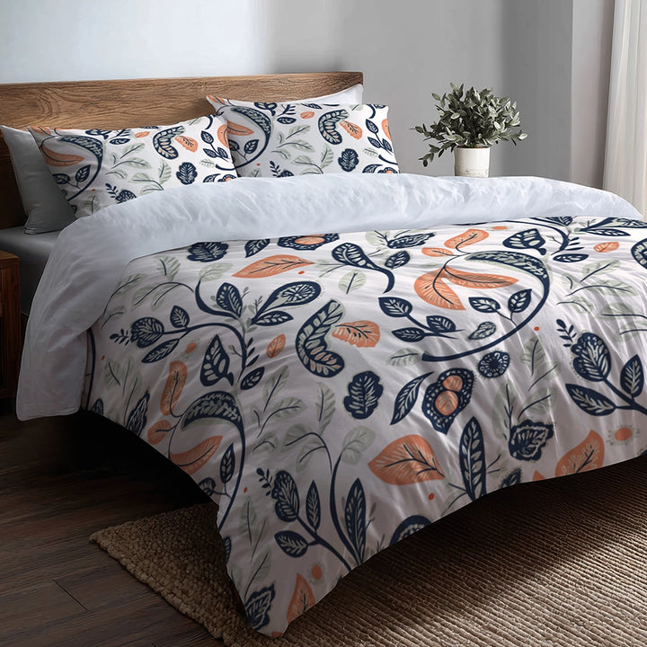 Boho Bedding Set of 5 - Botanical Paisley Duvet Cover And Throw Pillow Set