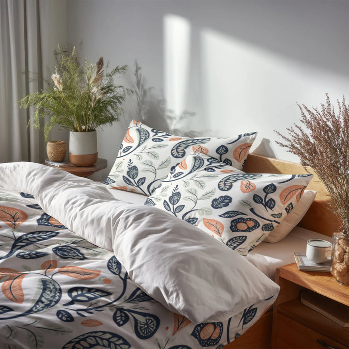 Boho Bedding Set of 5 - Botanical Paisley Duvet Cover And Throw Pillow Set