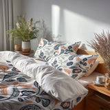 Boho Bedding Set of 5 - Botanical Paisley Duvet Cover And Throw Pillow Set