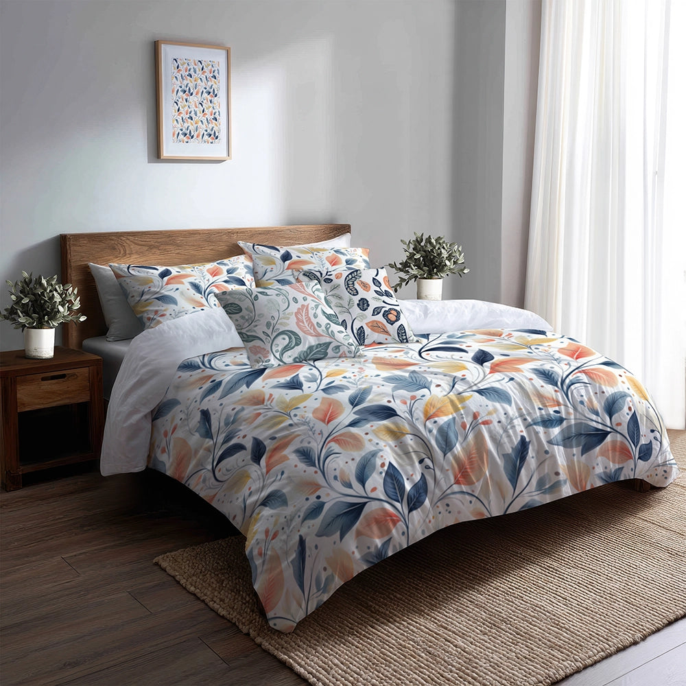 Paisley 5 Pcs Bedding Set - Botanical Paisley Duvet Cover And Pillow Set