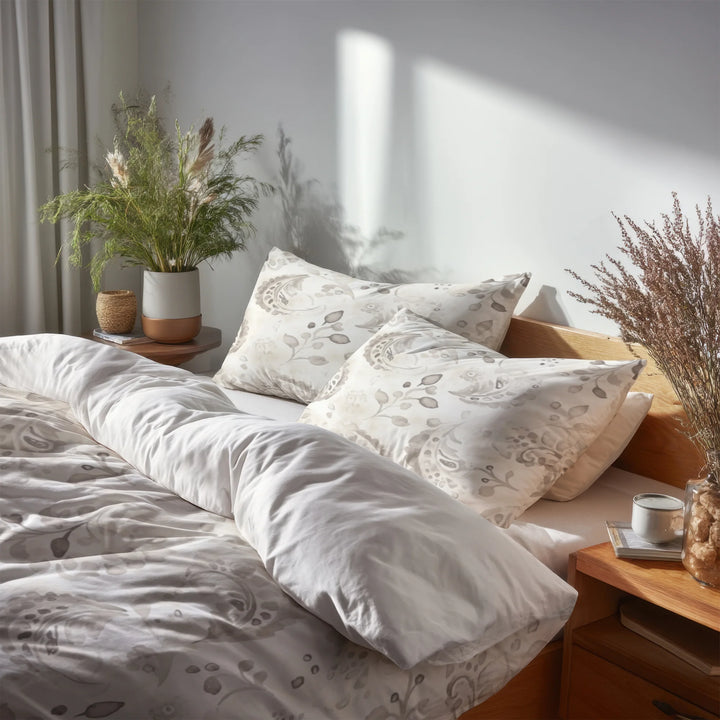 Modern Bedding Set of 5 - Paisley Floral Duvet Cover And Throw Cushion Set