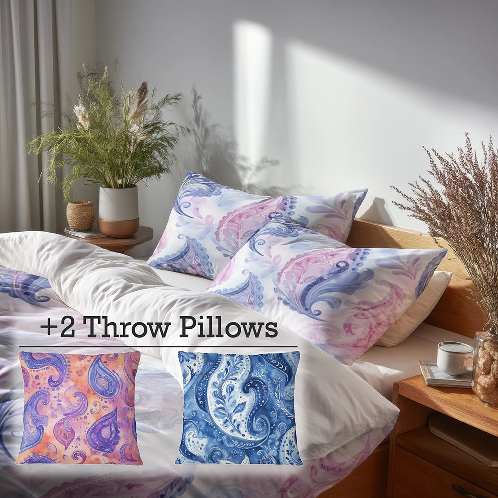 Modern Bedding Set - Paisley Harmony Duvet Cover And Cushion Set