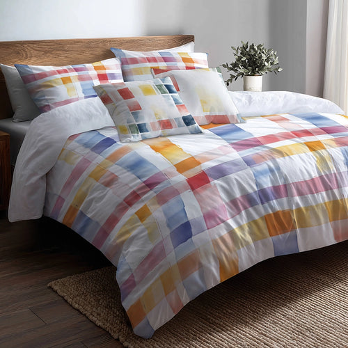 Plaid Duvet Cover Set of 5 - Soft Plaid Bedding And Throw Pillow Set