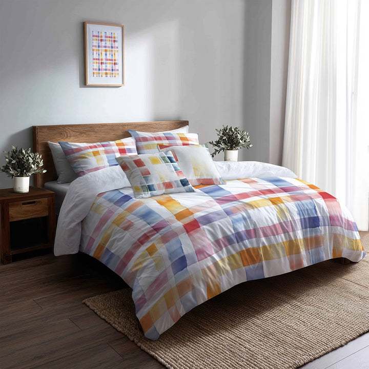 Plaid Duvet Cover Set of 5 - Soft Plaid Bedding And Throw Pillow Set