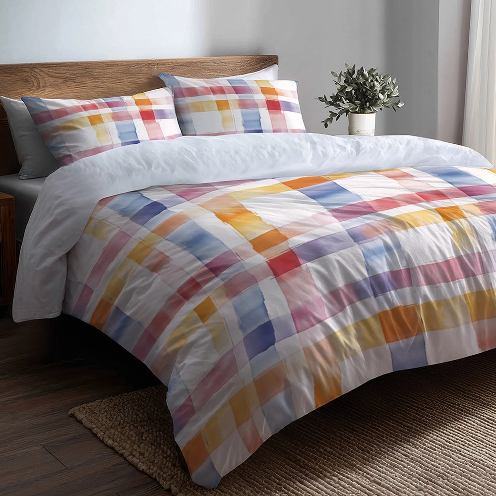 Plaid Duvet Cover Set of 5 - Soft Plaid Bedding And Throw Pillow Set