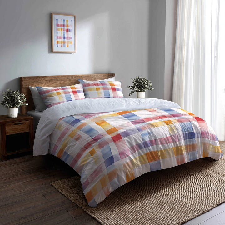 Plaid Duvet Cover Set of 5 - Soft Plaid Bedding And Throw Pillow Set