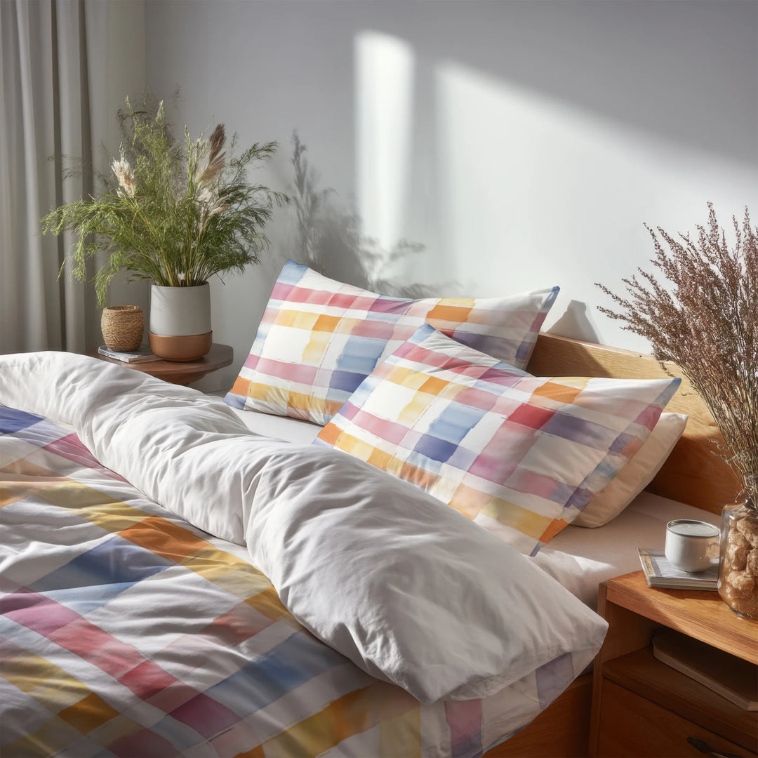 Plaid Duvet Cover Set of 5 - Soft Plaid Bedding And Throw Pillow Set