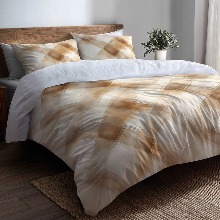 Plaid Duvet Cover Set of 3 - Warm Sand Plaid Bedding Set