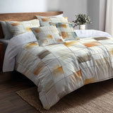 Modern Bedding Set of 5 - Neutral Grid Duvet Cover And Throw Pillow Set