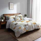 Modern Bedding Set of 5 - Neutral Grid Duvet Cover And Throw Pillow Set