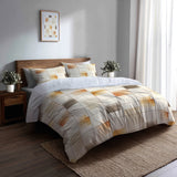Modern Bedding Set of 5 - Neutral Grid Duvet Cover And Throw Pillow Set