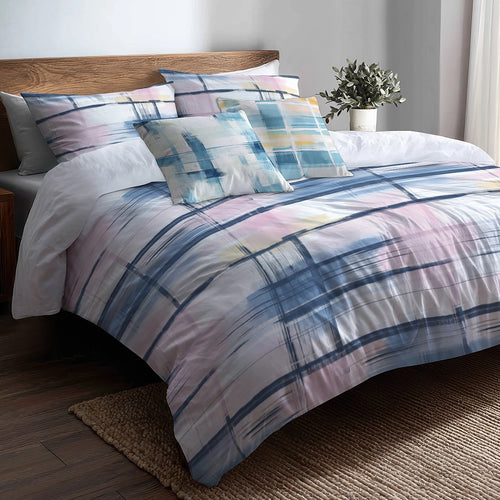 Modern Bedding Set - Light Horizon Plaid Duvet Cover And Cushion Set