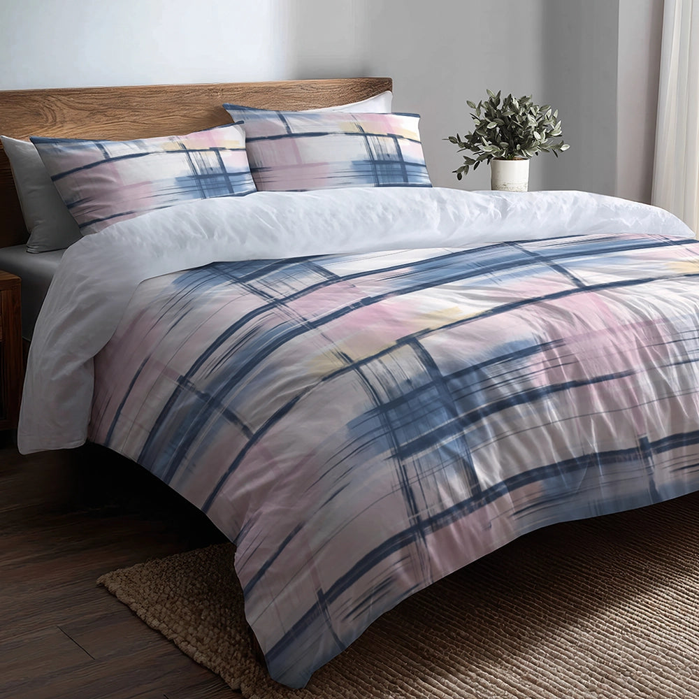 Modern Bedding Set - Light Horizon Plaid Duvet Cover And Cushion Set