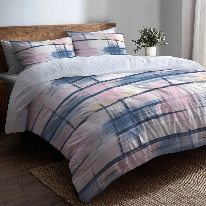 Modern Bedding Set - Light Horizon Plaid Duvet Cover And Cushion Set