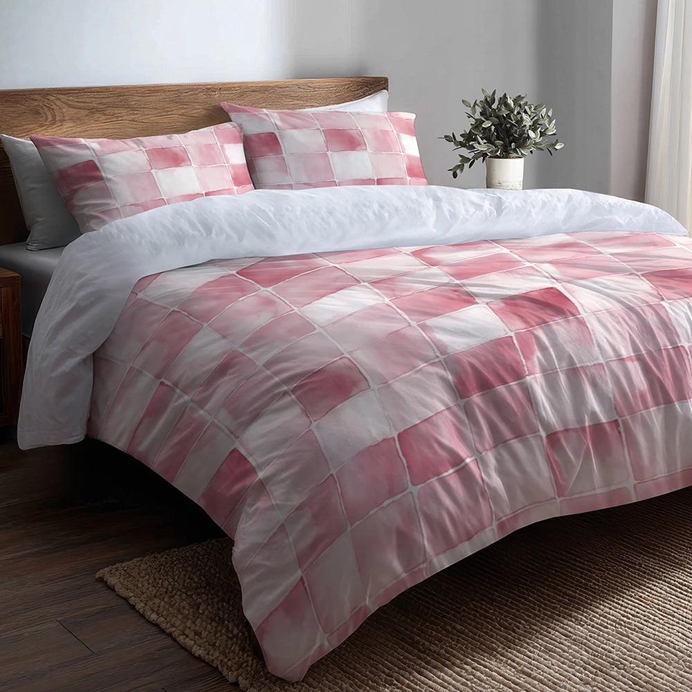 Patchwork Duvet Cover Set of 5 - Pink And White Blush Quilt Bedding And Throw Pillow Set