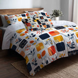 Modern Bedding Set of 5 - Minimal Quilt Duvet Cover And Throw Pillow Set