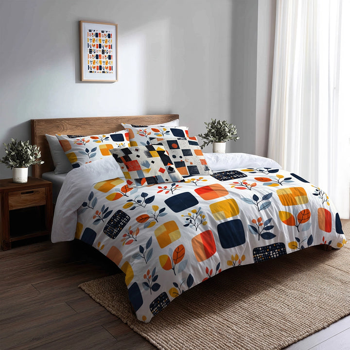 Modern Bedding Set of 5 - Minimal Quilt Duvet Cover And Throw Pillow Set