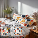 Modern Bedding Set of 5 - Minimal Quilt Duvet Cover And Throw Pillow Set
