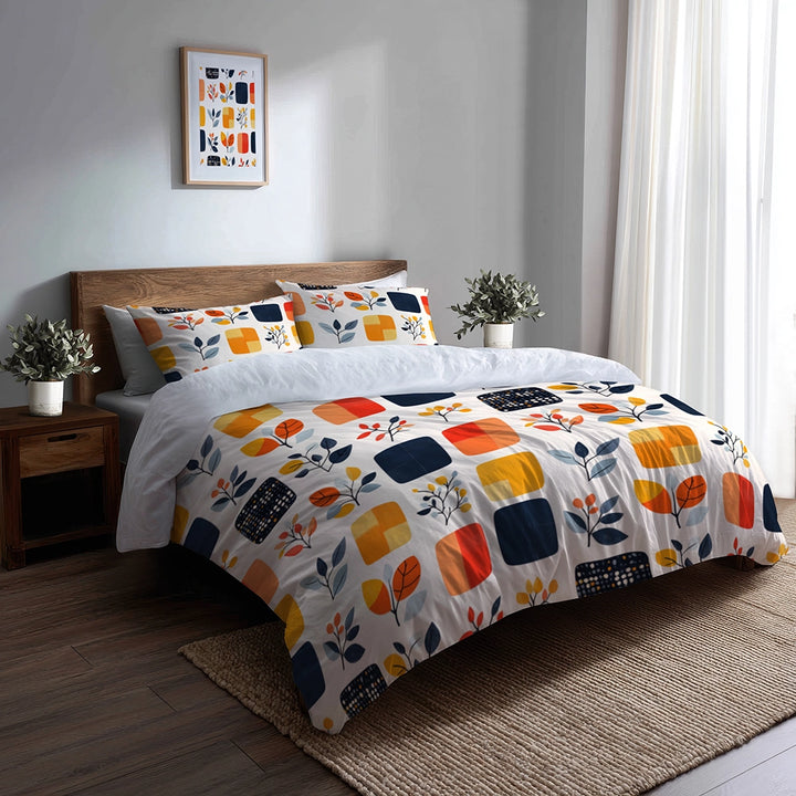Modern Bedding Set of 5 - Minimal Quilt Duvet Cover And Throw Pillow Set